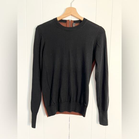 Coach wool sweater thin layering piece black and brown colorblock leather detail - Picture 1 of 9